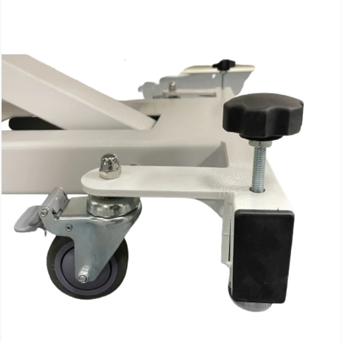 Detailed shot of the lockable heavy-duty caster wheels on the AD Series steel frame, providing both easy mobility and stable stationary use.
