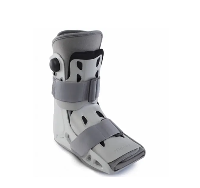 Standalone angled view of the grey Aircast AirSelect Short Walking Boot, an orthopedic brace designed to provide secure protection and support for foot and ankle injury rehabilitation.