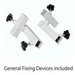 Close-up view of the white metal general fixing devices with black adjustment knobs, included in the BF Series Deluxe Bundle to provide secure and customizable limb positioning.