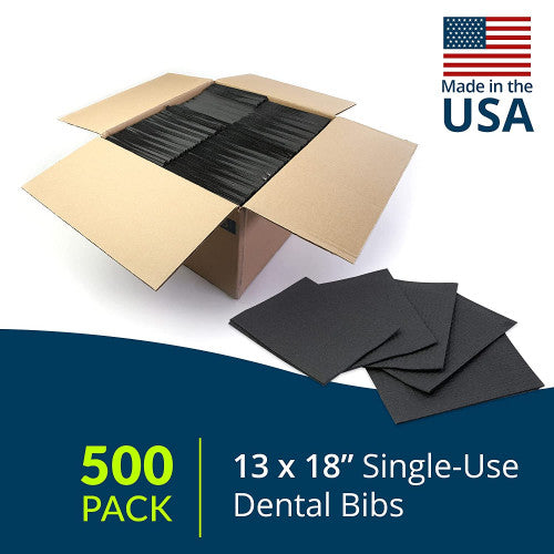 TIDI Dental Bibs Black 13" x 18" PK/500- Waffle Embossed - 2-Ply Tissue - Poly Back