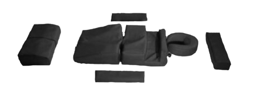 Standalone view of the black Body Positioning Pregnancy Therapy Cushion, a multi-piece bolster package featuring specific cutouts designed to provide ultimate comfort and reduce pressure for pregnant and postpartum patients.