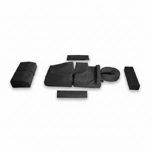 Standalone view of the black Body Positioning Pregnancy Therapy Cushion, a multi-piece bolster package featuring specific cutouts designed to provide ultimate comfort and reduce pressure for pregnant and postpartum patients.