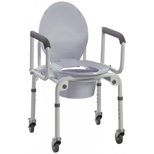 Commode Steel Drop-Arm Wheels and Padded Armrests