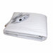 Standalone view of the folded white Deluxe Fleece Massage Table Warmer Pad, featuring its attached cord and temperature controller designed for adding relaxing warmth to clinical treatments.