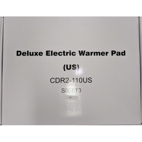 Front view of the grey retail packaging box for the Deluxe Massage Table Warmer Pad, displaying the 30 by 73-inch dimensions standard for professional treatment tables.