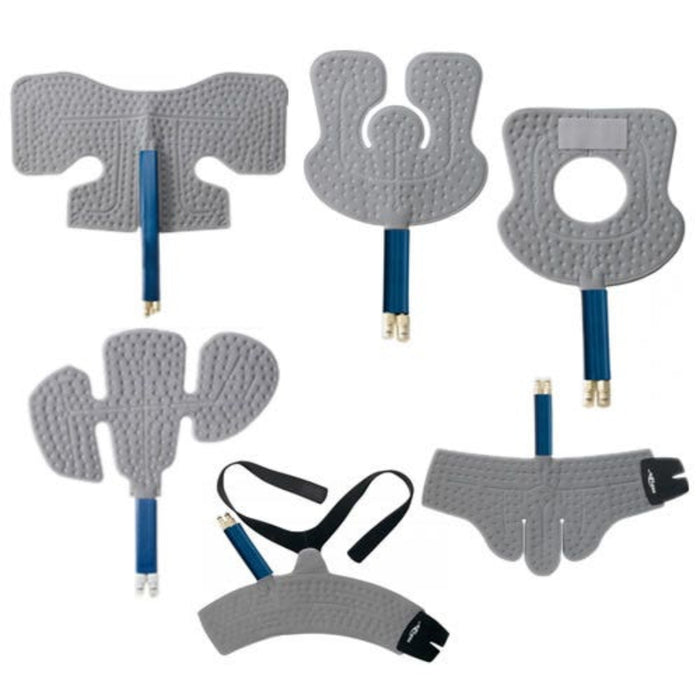 Visual grid displaying the complete line of compatible wrap-on cold pads available for the DonJoy IceMan CLEAR3 system, allowing practitioners to deliver targeted cold therapy to specific joints and muscles.
