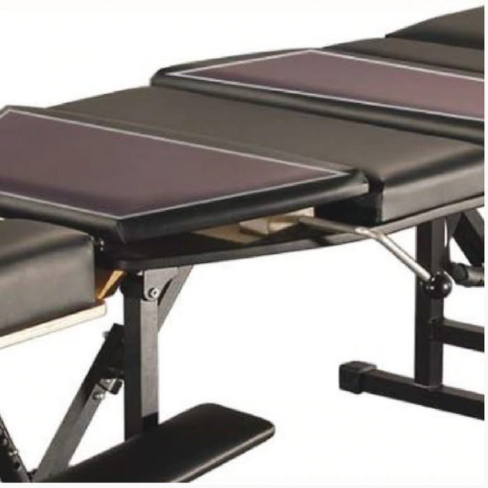 Detailed view of the 180 Series table frame and manual drop mechanism, showing the height range of 18.5 to 26 inches.