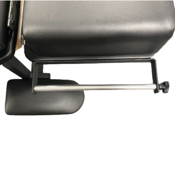 A detailed view of the leg support and frame stability features of the Portable Chiropractic Drop Table 180 Series.