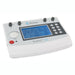 Standalone angled view of the Quattro 2.5 Clinical Combo Device, a professional microprocessor-controlled electrotherapy unit featuring a digital interface for TENS, EMS, and interferential treatments.