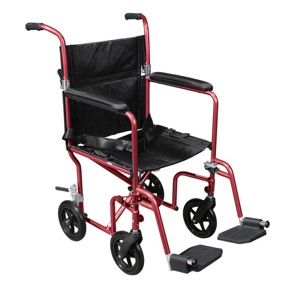 Chaise de transport de luxe en aluminium poids mouche avec roulettes amovibles RTLFW19RW-RD