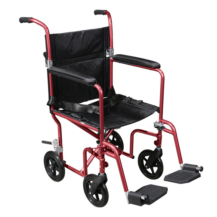 Deluxe Fly-Weight Aluminum Transport Chair with Removable Casters RTLFW19RW-RD