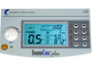 Close-up view of the configurable digital display screen on the SoundCare Plus ultrasound unit, showcasing treatment parameters such as time, intensity, and frequency.