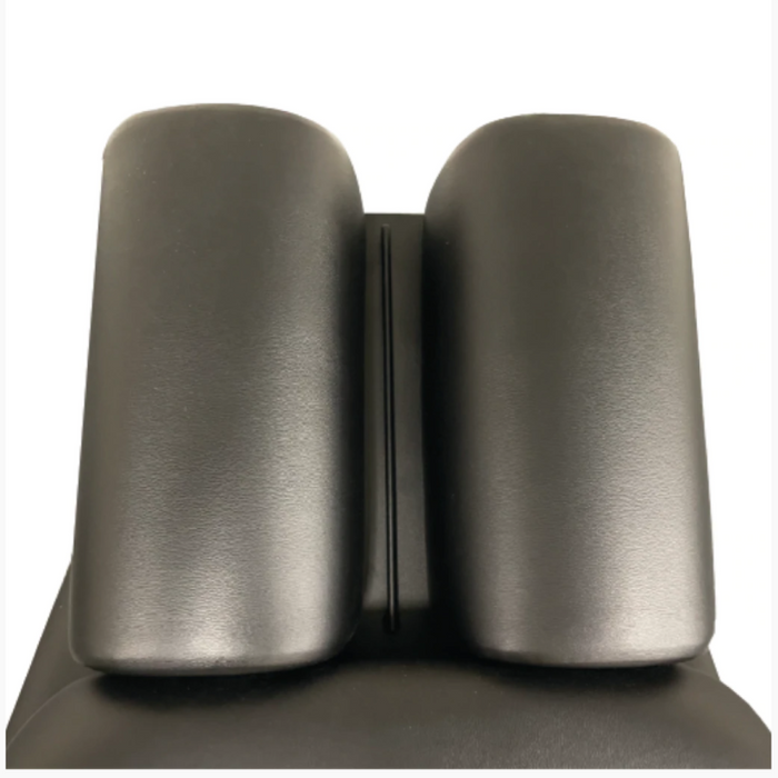 Front close-up view of the divided cervical face cushions on the Stationary Chiropractic Drop Table 260, ensuring optimal facial comfort and breathability during adjustments.