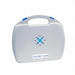 Standalone front view of the protective white and blue hard carrying case for the US Pro 2000 Portable Ultrasound Unit, designed for secure storage and convenient travel.
